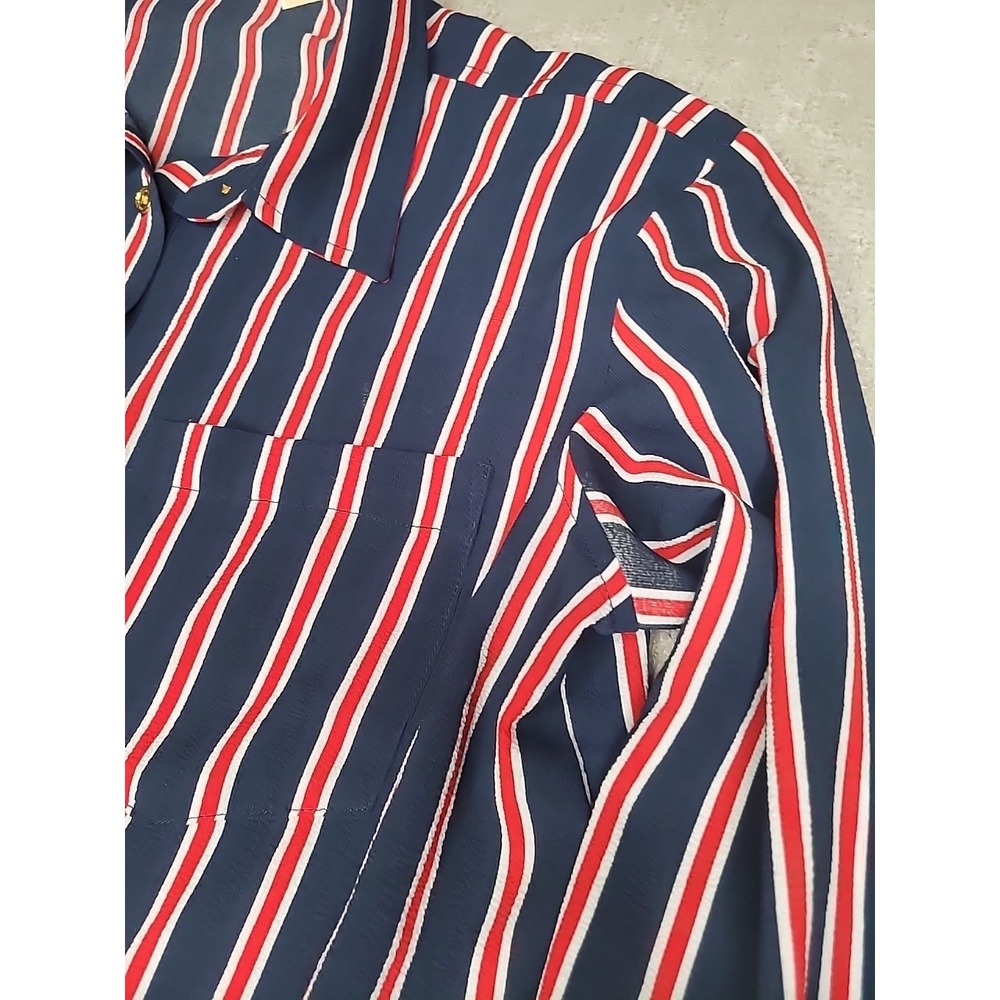 Michael Kors Women's Small Button Up Blouse Shirt Red White Blue Stripes Collar - Picture 3 of 10